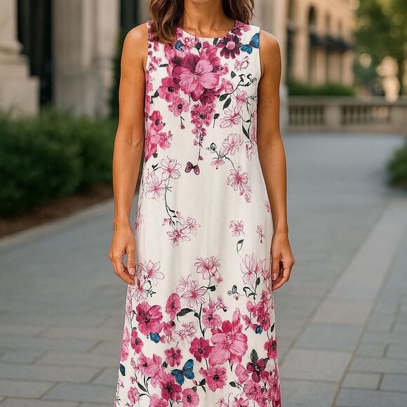 Chic Floral Sleeveless Maxi Dress - Pink and White - Picture 1 of 2